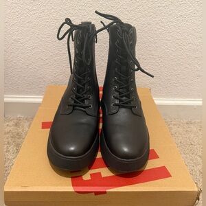 “New” Fitflop F-MODE Black Leather Lace-Up Boots size7